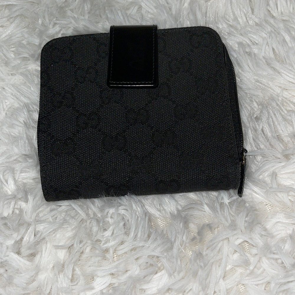 Preloved authentic GUCCI billfold black, monogram canvas, and leather wallet